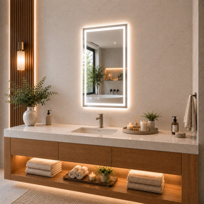 Iris 24 in. W x 36 in. H Rectangular Frameless LED Wall Bathroom Vanity Mirror in Silver