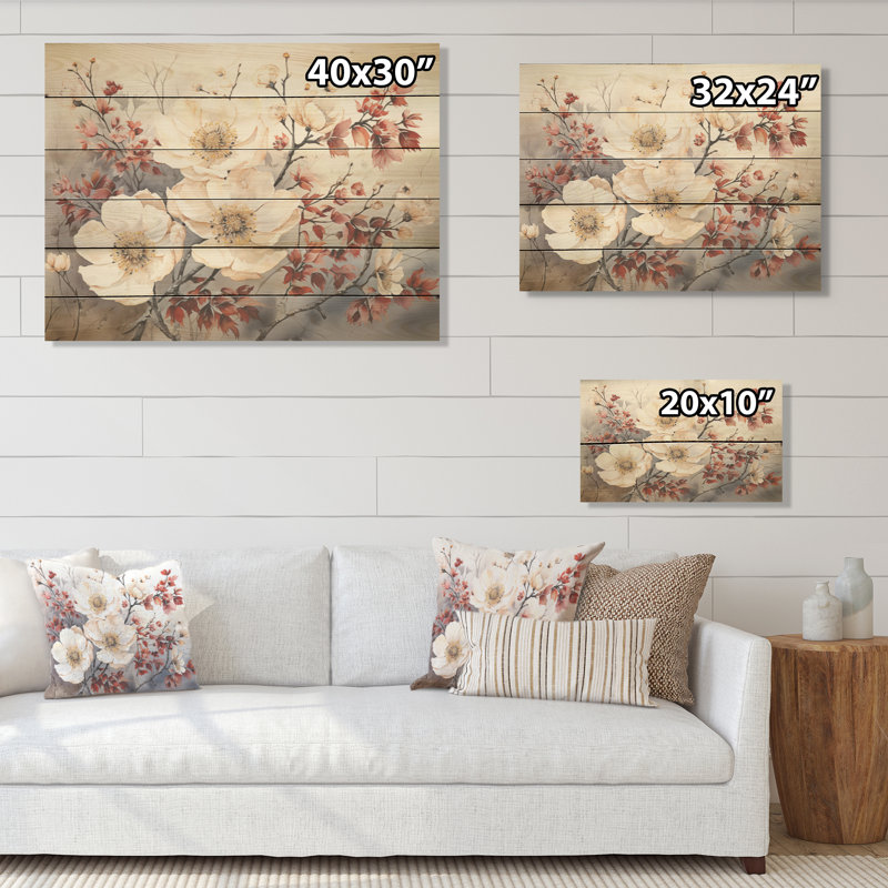 Fleurs de saison charmantes en hiver - Fleurs de saison, art sur bois de pin naturel, H 10 po x l 20 po