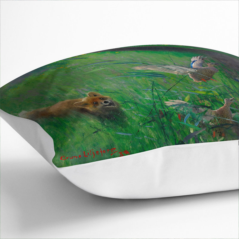 Fox And Seabirds Square Throw Cushion, 40cm H x 40cm W x 15cm D, White