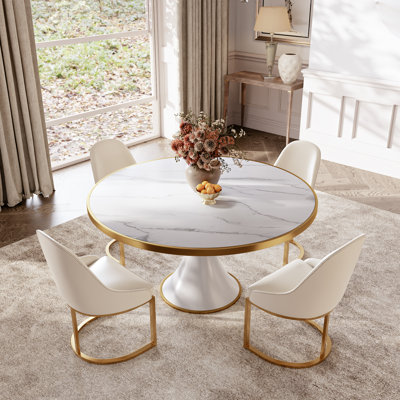 Modern White Round Stone Dining Table Set