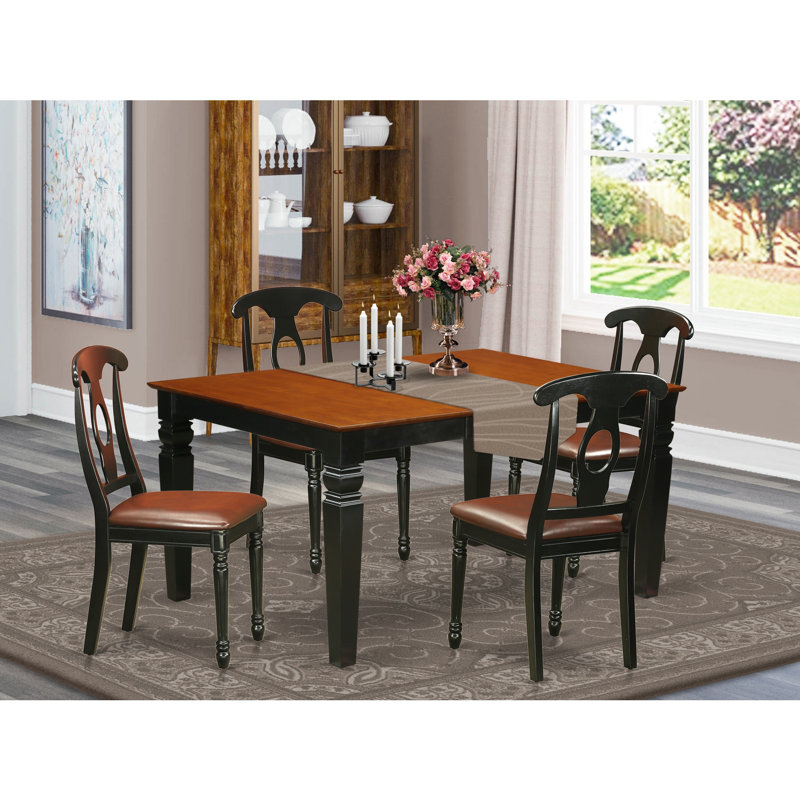L'ensemble 5 pièces de table et chaises de cuisine comprend une table de salle à manger rectangulaire avec rallonge papillon et 4 chaises en similicuir, noir et cerise