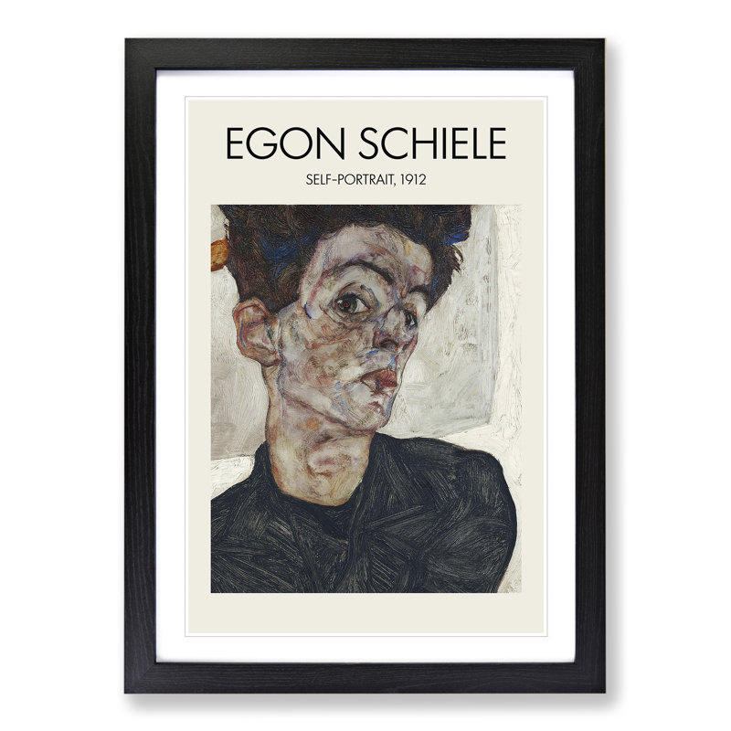 Self Portrait Vol.2 by Egon Schiele - Picture Frame Painting, 48cm H x 36cm W x 2cm D, Black