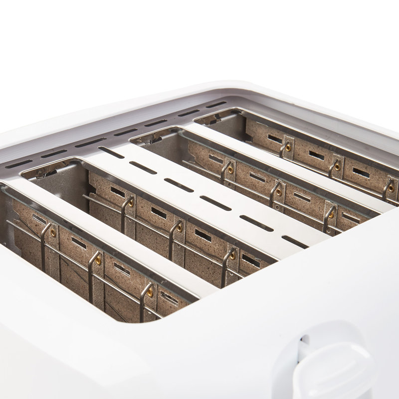 Essentials White Toaster 4 Slice - Dual Control With 6 Browning Levels & Anti-Jam Function - Easy To Clean With Removable Crumbs Tray 1400W