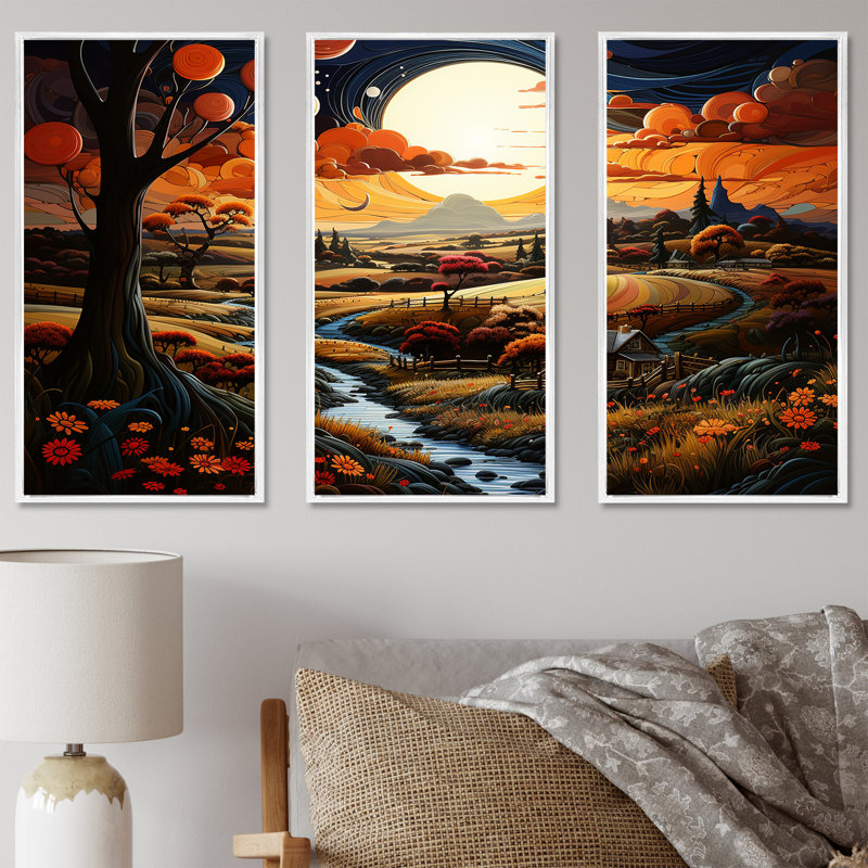 «Whimsical Magical Fields I», ensemble d'art sur toile, H 40 po x l 60 po x P 1 po, Cadre flottant blanc