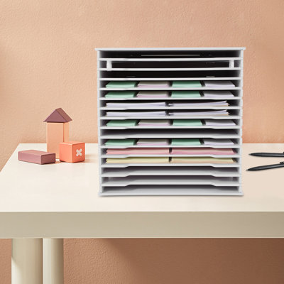 15-Slot File Organizer 12X12" Vertical Document Sorter, Heavy-Duty PVC Magazine Rack For Home Office, Library Craft Room, 33 Lbs Capacity, White