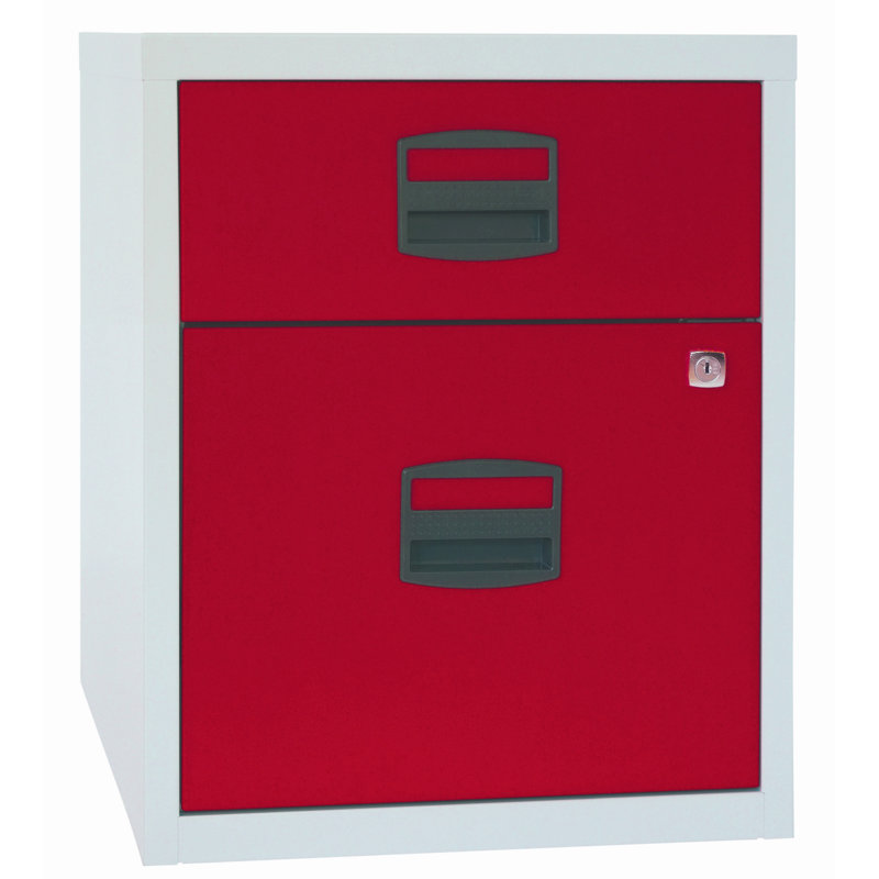 41.3cm Wide 2 -Drawer Mobile Solid Wood File Cabinet, Light grey/Cardinal red
