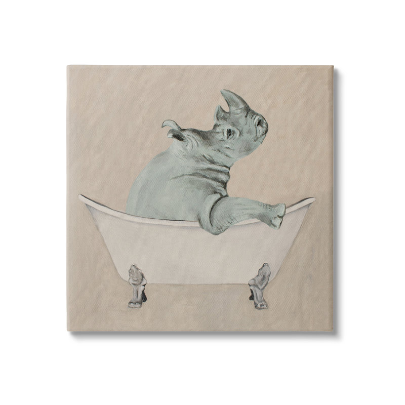 Aw-347-Toile beige, rhinocéros, baignoire, faune sur toile par Coco De Paris, peinture, H 36 po x l 36 po x P 1,5 po