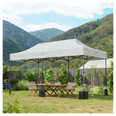 10x20 Ft White Pop-Up Canopy Tent with Peak Roof Design, Heavy Duty Steel Frame and Oxford Fabric Shelter for Events