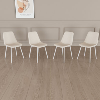 Ensemble de 4 chaises de salle à manger rembourrées en lin modernes avec des pieds en métal robustes pour des sièges élégants et confortables
