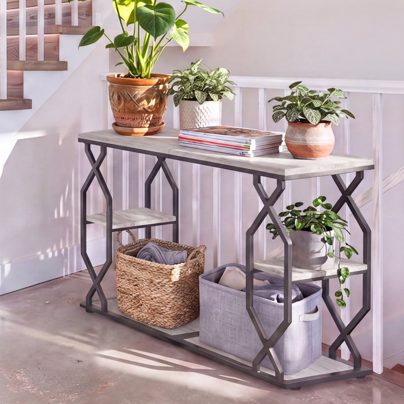 Table d'appoint à 3 niveaux pour salon, chambre à coucher, canapé, 23,6 po x 24 po x 11,8 po, blanc rustique, Blanc rustique
