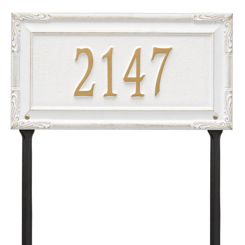 Plaque d'adresse sur 1 ligne Gardengate, Blanc / Doré, Oui