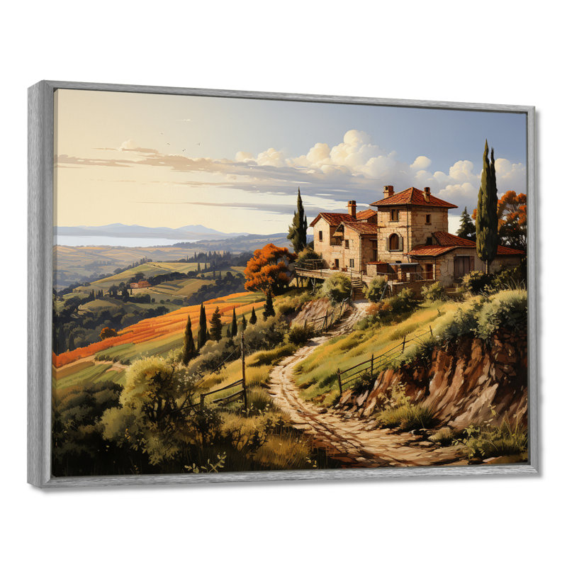 «Country Charm Tuscan Splendor», art mural campagne, H 12 po x l 20 po x P 1 po, Encadrement argenté