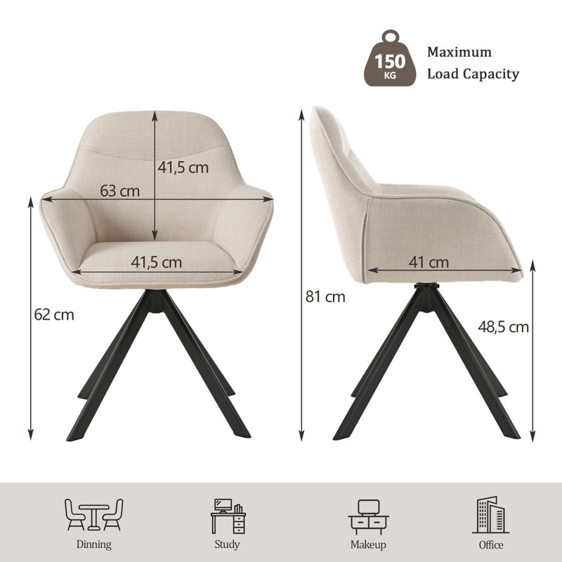 48.5cm H Fabric Upholstered Dining Chair with Arm, Beige Linen
