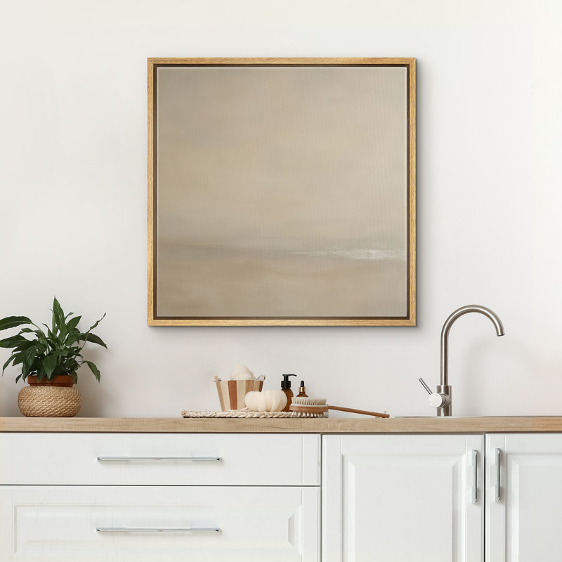Framed Canvas Wall Art Abstract Print for Neutral Decor, 16" H x 16" W, Natural