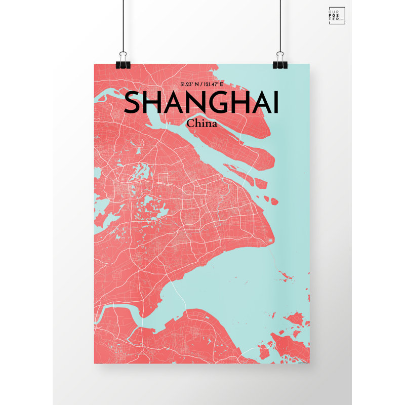 « shanghai city map », reproduction d’impression sur affiche en mer, H 24 po x l 18 po