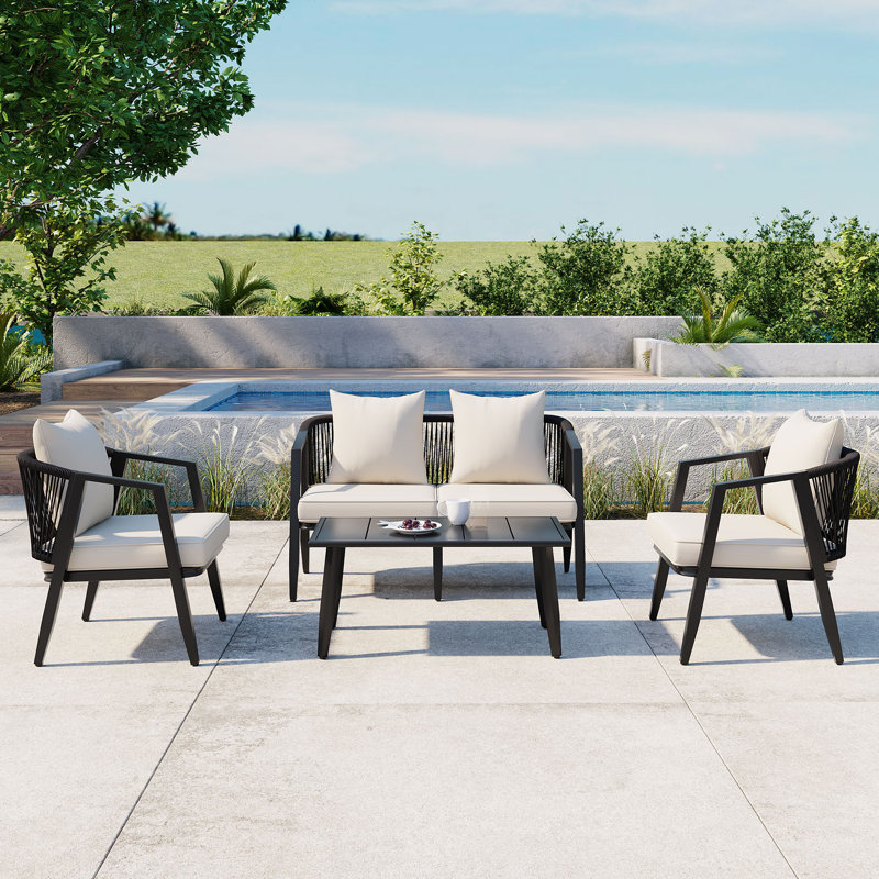Ensemble de sièges d'extérieur durables et confortables - Structure en fer robuste avec coussins et table assortie pour patio, pelouse, bord de piscine