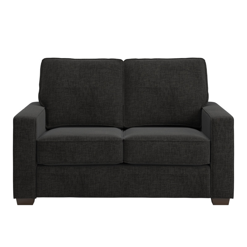 Beaulah Modern Fabric Upholstered Square Arm Loveseat, Black Woven