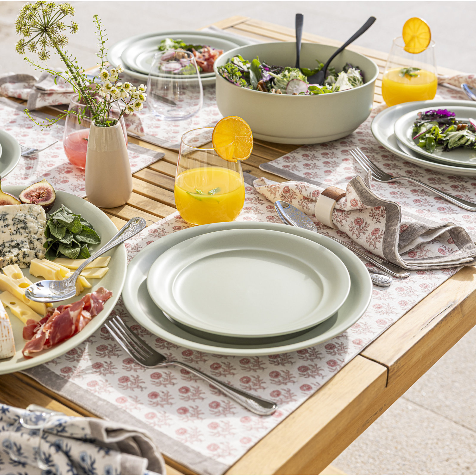 Hand-Blocked Cotton Placemat, Pink Bloom
