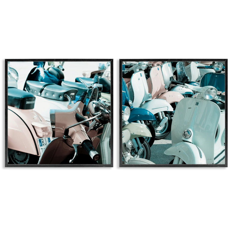  «Italian Scooters in Pastels», ensemble de 2 giclées par Deborah Revell, H 12 po x l 12 po, Giclée encadrée noir minuit