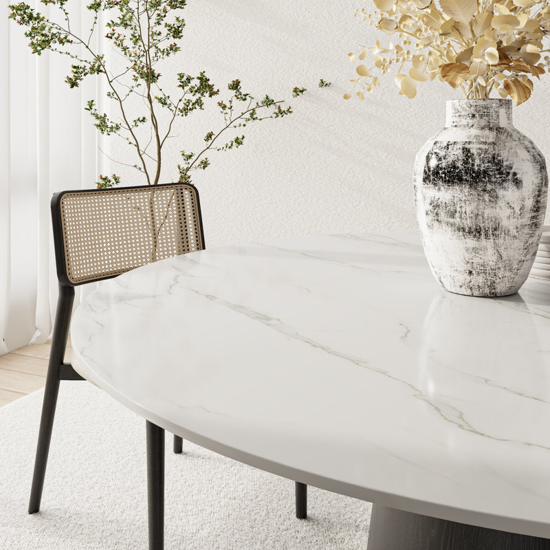 Table de salle à manger moderne pour 8 personnes Bobrow, H 29,52 po x l 59,06 po x P 59,06 po, Blanc neigeux, Noir