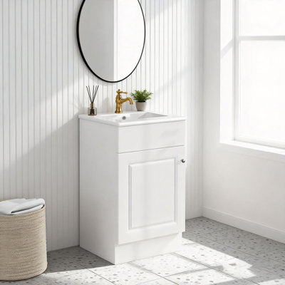 18" Freestanding Single Bathroom Vanity With Ceramic Top, Floor Standing Bathroom Vanity Set With 1 Door, 1 Adjustable Shelf