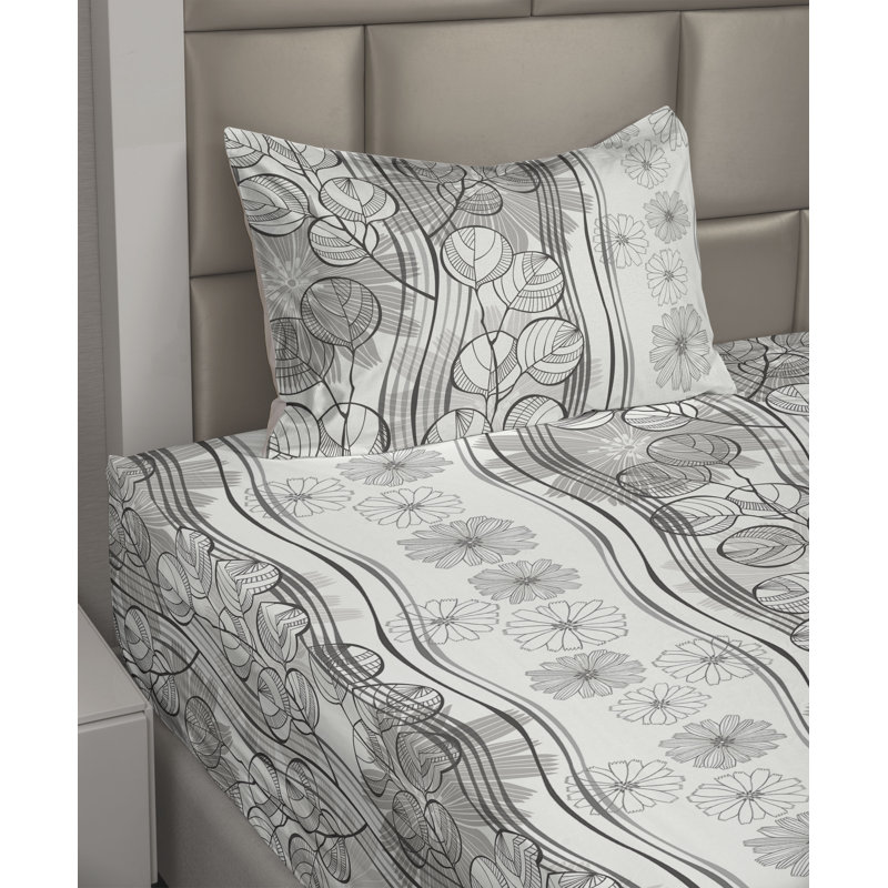Ambesonne Watercolor Botany Sheet Set 4 Pcs Retro Boho Bloom, Pale Sepia Dust Coconut Floral