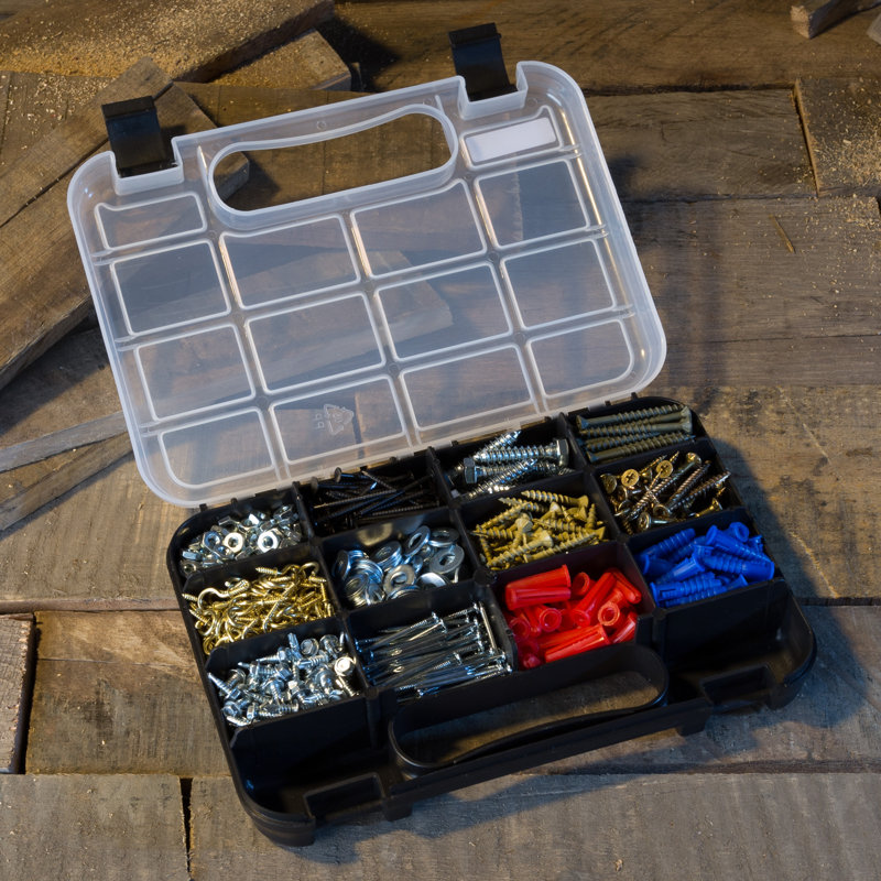 Étui de rangement portable avec verrous sécurisés et 14 petits compartiments pour les boulons à vis