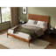 Lit plateforme en bois d'acacia massif avec tête de lit en cuir végétalien tissé à la main, cadre de lit de style Mid-Century moderne, aucun sommier nécessaire, couleur caramel-132741640-132741641