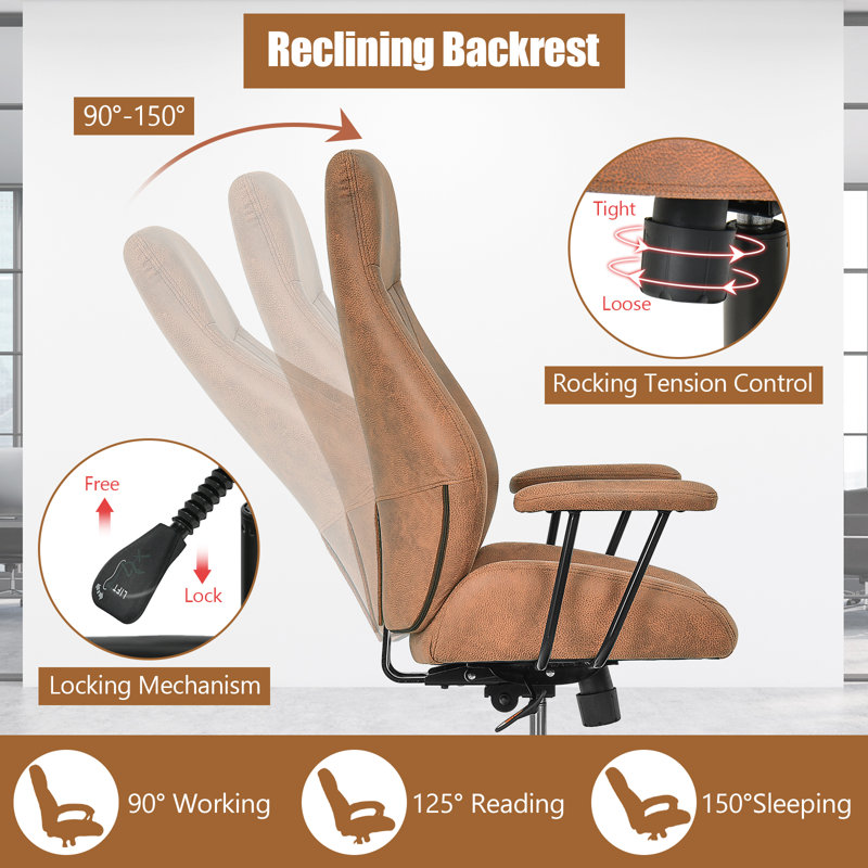 Latitude Run Turnbridge Suede Executive Chair, Brown