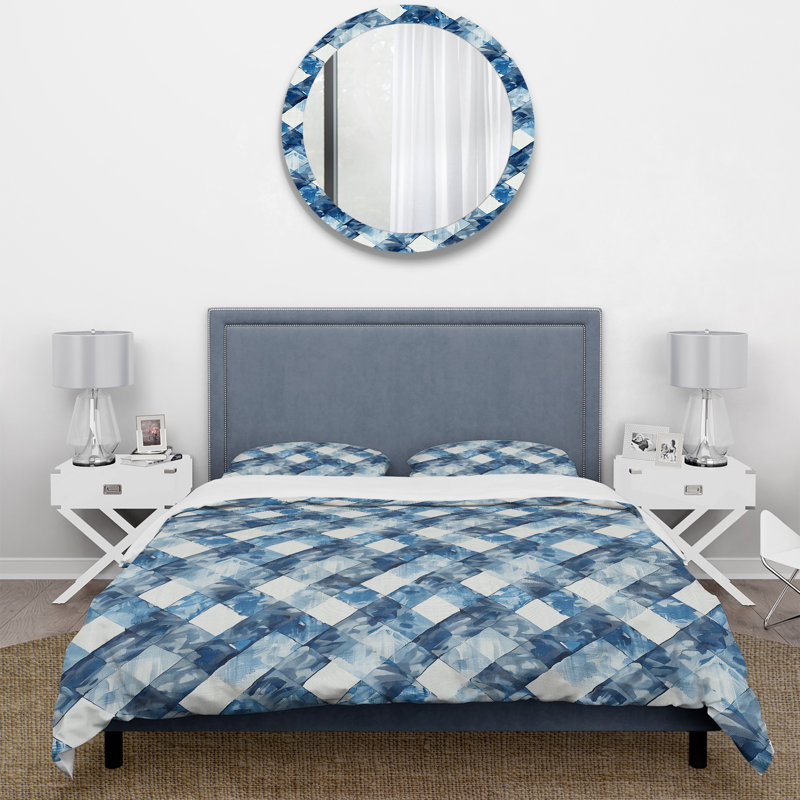 Ensemble de housse de couette Mid-Century Gingham I - Mid-Century bleu et blanc