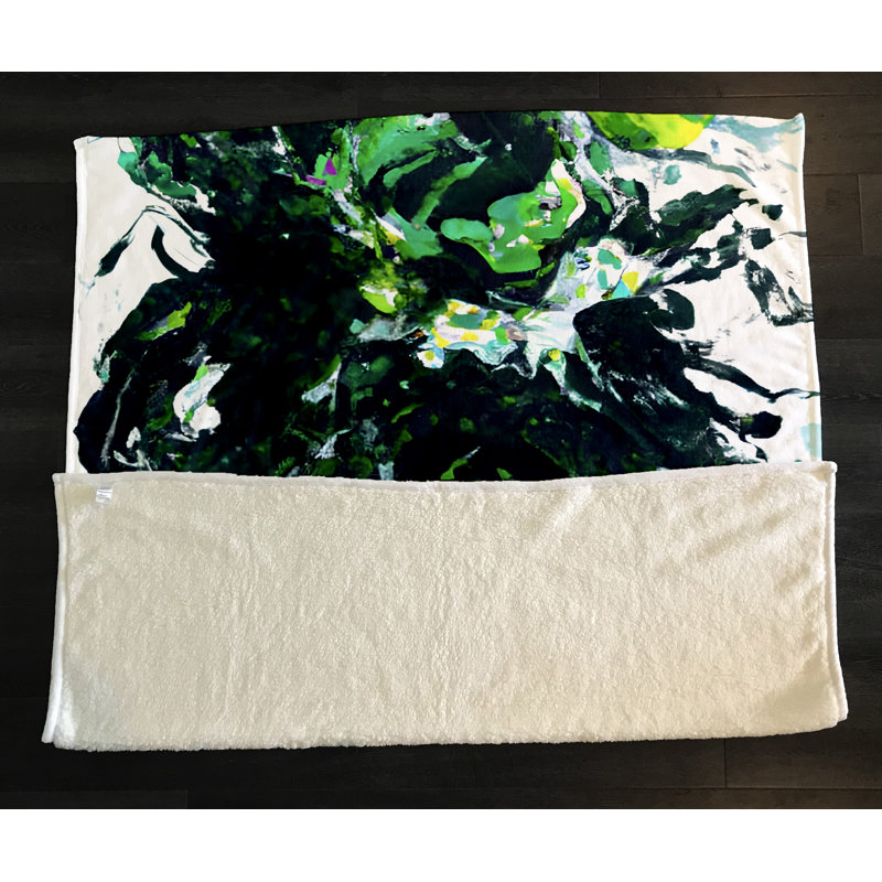Throw Blanket, 68" W x 80" L, Marble/Abstract, Green/Black/White