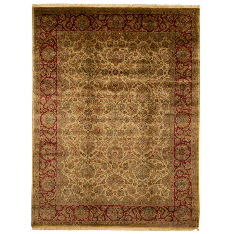 Hand Knotted Wool Oriental Area Rug in Cream And Red