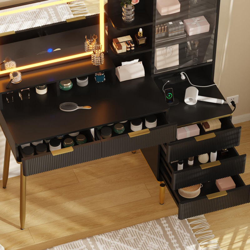 Bureau de meuble-lavabo 30 po avec miroir à lumières DEL et prise de courant à maquillage