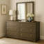 Commode large Seon avec miroir, 6 tiroirs, brun cacao, boutons en laiton