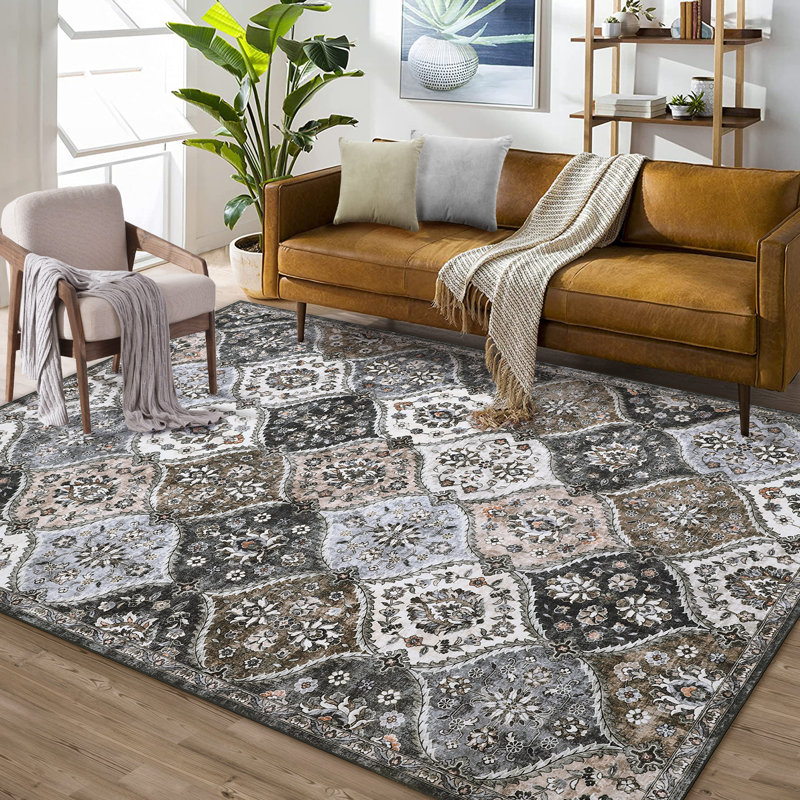 Sabec Floral Modern Farmhouse Indoor Area Rug Washable Soft Throw Carpet Mat for Home Décor Taupe, Rectangle 4' x 6'
