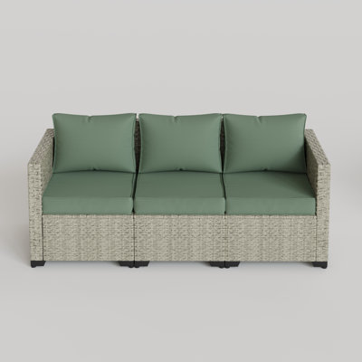 Azoriah 79.5'' Wide Straight Wicker Patio Sofa with Cushions