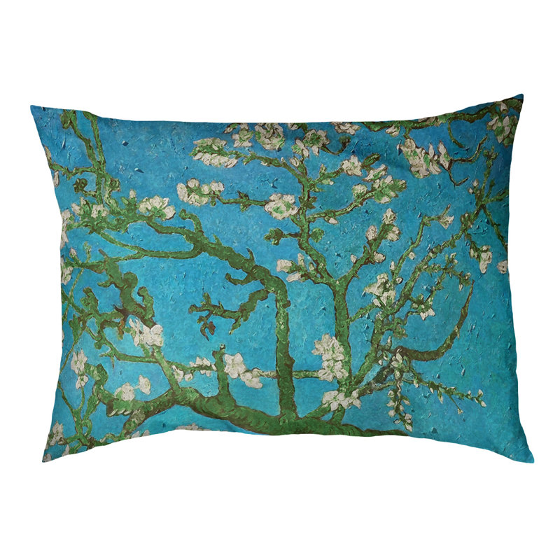 Coussin de concepteur de fleurs d’amande Burk, L 32,5 po x l 42,5 po, Bleu / Vert / Noir