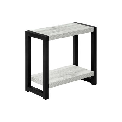 Small 2 Side Table, Grey Wood-Look Laminate, Strong Black Metal Legs For Bedroom And Living Room Contemporary End Laminate Covering, Robust