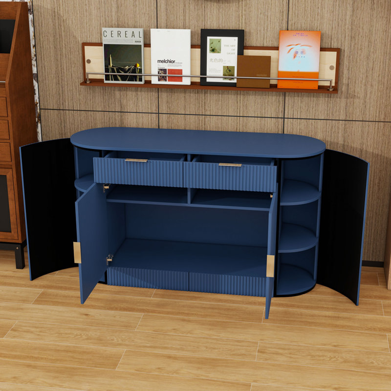Wooden Sideboard with Storage Shelves and Drawers, Navy Blue