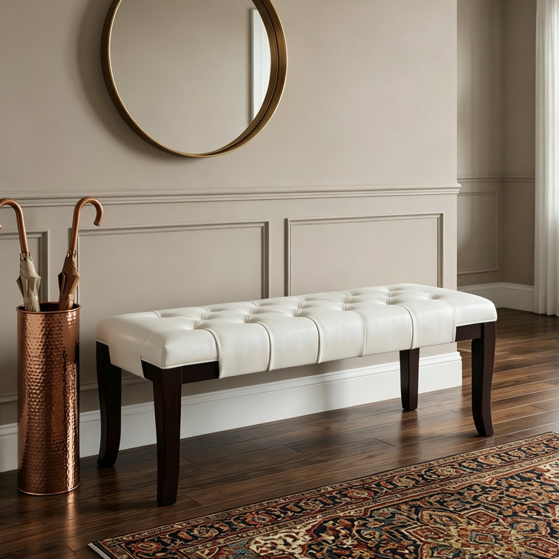 Banc capitonné Linon, similicuir, Blanc