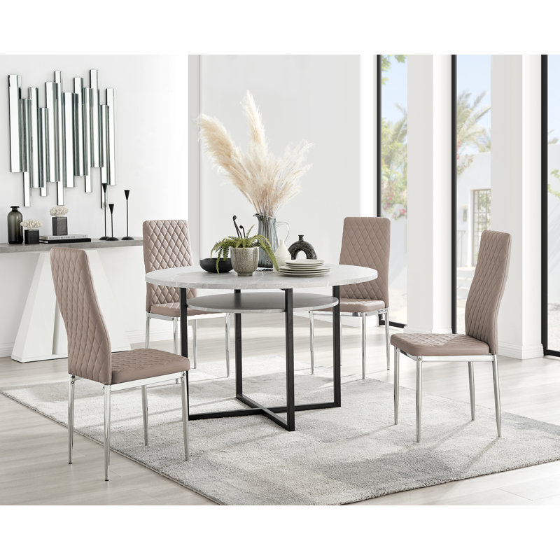 Adler 4 - Person Dining Set, Cappuccino/Silver