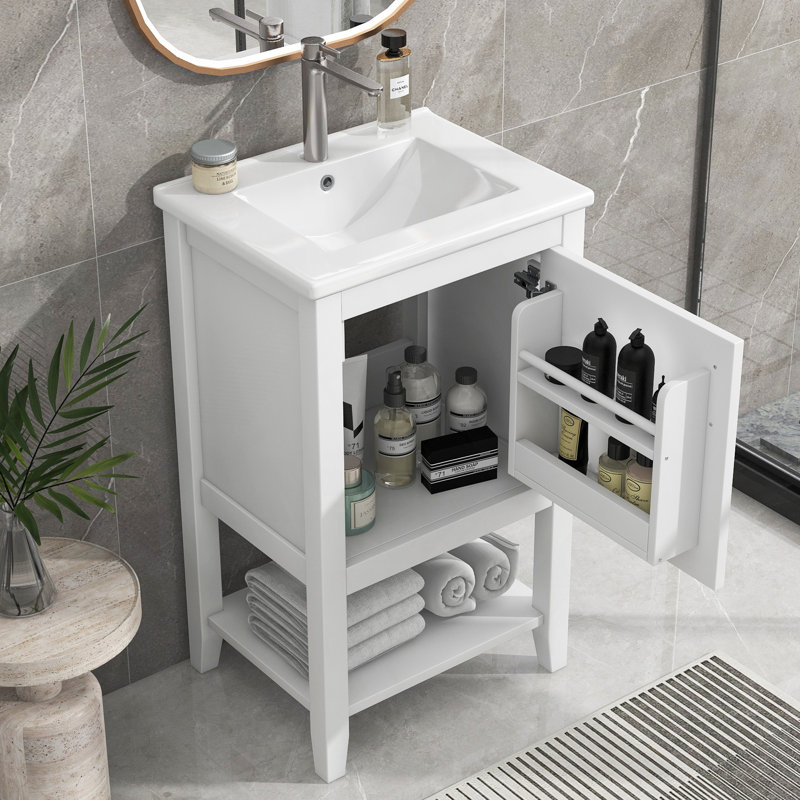 Meuble-lavabo de 20 pouces avec lavabo et beaucoup de rangement, Blanc