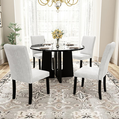 Round Home Dining - Ergonomic Design, Construction, Practical Mid-century Modern Collection Table, Upholstered Chairs,
