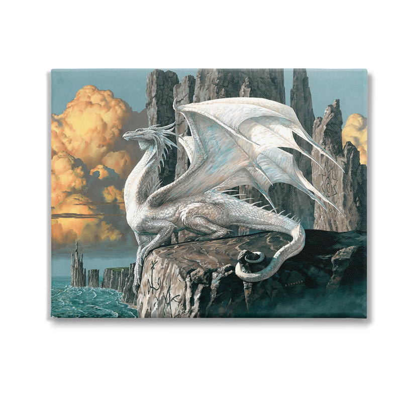 Dragon perché sur une falaise, art mural par Ciruelo, H 16 po x l 20 po x P 1,5 po