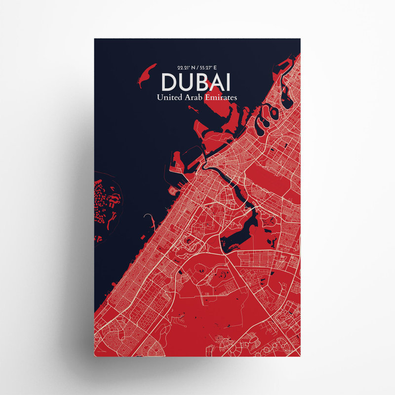 Dubai City Map In Nautical - No Frame Print, 17cm H x 11cm W x 0.05cm D
