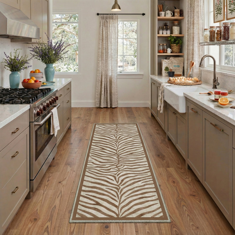 Albertslund Zebra Stripe Machine Washable Area Rug, Runner 2' x 7'