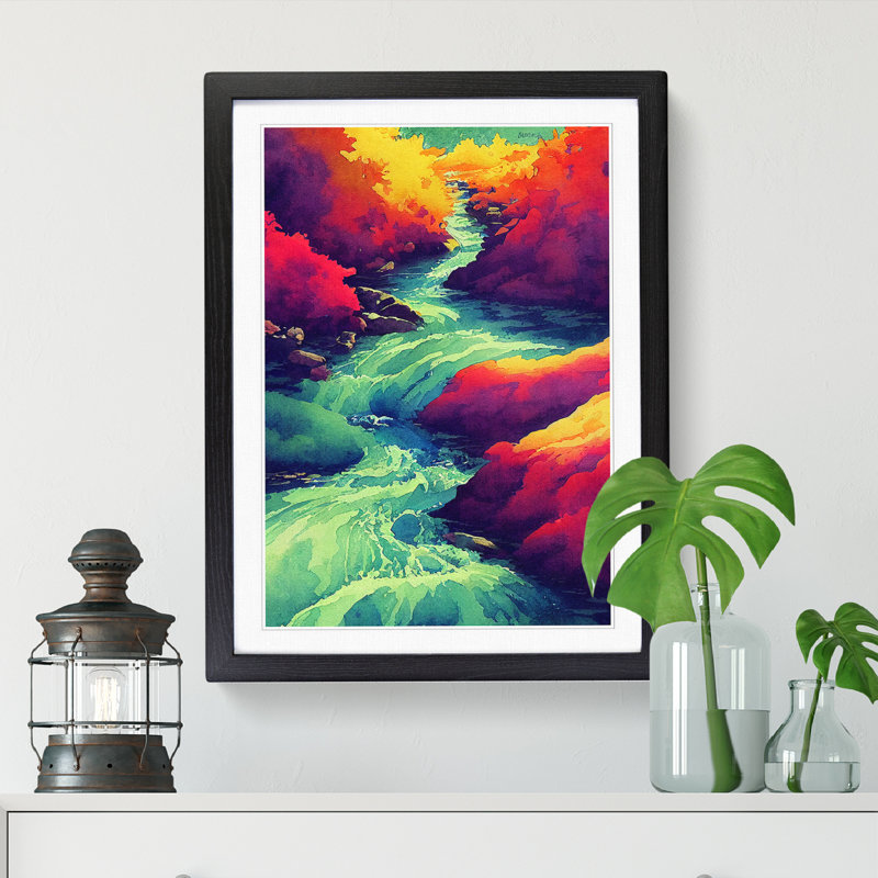Watercolour Stream Vol.2 - Picture Frame Print, 64cm H x 46cm W x 2cm D, Walnut