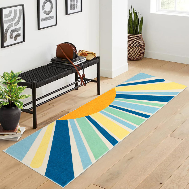 Mignon tapis lavable à la machine Sunburst, Tapis de couloir 2 pi x 6 pi