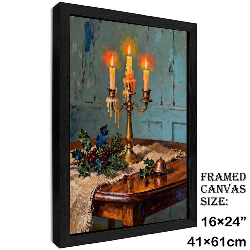 Porte-bougie noir rétro encadré noir, H 25 po x l 17 po