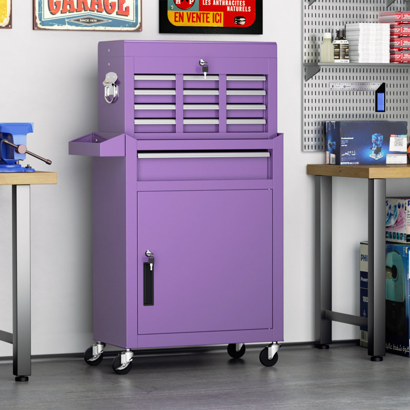 5 Drawers Rolling Tool Chest , 2-in-1 Detachable Metal Tool Cabinet with Lockable Wheels, Purple